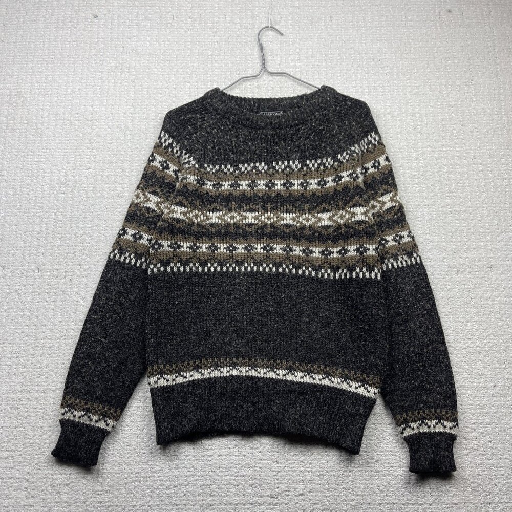 VTG Capricorn Crewneck Knit Grandpa Sweater Men Brown  Aztec Geometric AOP Read
